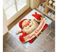 CEDNXOER Christmas Door Mat 80x120 cm, Non-Slip Machine Washable Blue Entryway Rug, Cartoon Santa Claus Dog DoorMat, Absorbent Anime Portrait Entry Rug for Front/Back Door