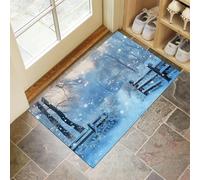 CEDNXOER Christmas Door Mat 80x120 cm, Non-Slip Machine Washable Blue Entryway Rug, Magic Forest Dog DoorMat, Absorbent Winter Snow Scene Entry Rug for Front/Back Door