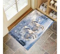 CEDNXOER Christmas Doormat 80x120 cm White Indoor Floor Mat, Fantasy Forest Washable Door Mat for Entryway Kitchen Bedroom, Xmas Decorative Anti Slip Abstract Running Horse Printed Doormat