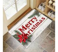 CEDNXOER Christmas Doormat 90x150 cm White Indoor Floor Mat, Retro Wood Grain Washable Door Mat for Entryway Kitchen Bedroom, Xmas Decorative Anti Slip Pine Branches Flowers Printed Doormat