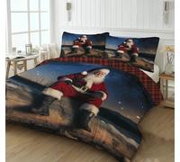 CEDNXOER Christmas Duvet Cover Set Blue Wooden Stake Santa Claus Duvet Cover King, Soft Microfiber Nature The Starry Sky Merry Xmas Bedding Set, 2 Pillowcases and Zipper Closure,Soft Easy Care