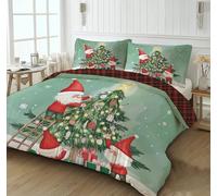 CEDNXOER Christmas Duvet Cover Set Green Cute Little Dwarf Duvet Cover King, Soft Microfiber Cartoon Christmas Tree Merry Xmas Bedding Set, 2 Pillowcases and Zipper Closure,Soft Easy Care