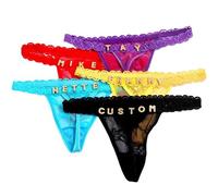 CEDNXOER Customized Sexy Lace Letters Thong Panties For Women - Custom Shiny Gold Crystal Body Jewelery Bikini,Fashion Low Waist T-Back Underwear Gifts For Women,Black,One Size
