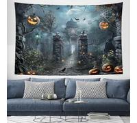 CEDNXOER Dilapidated Haunted House Tapestry Aesthetic Halloween Wall Hanging, Black Horror Theme Tapestries, Pumpkin Spider Tapestry Wall Art Cloth Decor For Bedroom Living Room 180×230cm