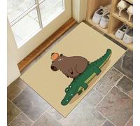 CEDNXOER Door Mat for Indoor, Cartoon Animals Doormat Indoor Entry, Capybara Crocodile Washable Rug for Kitchen and Hallway, 50x80 cm Non-Slip Rubber Welcome Mat for Front Door Beige