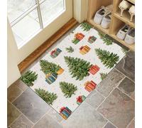 CEDNXOER Door Mat for Indoor, Christmas Doormat Indoor Entry, Abstract Christmas Tree Washable Rug for Kitchen and Hallway, 45x75 cm Non-Slip Rubber Welcome Mat for Front Door White