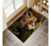CEDNXOER Door Mat for Indoor, Cute Animals Doormat Indoor Entry, Green Moss Fox Washable Rug for Kitchen and Hallway, 40x60 cm Non-Slip Rubber Welcome Mat for Front Door Orange