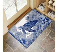 CEDNXOER Door Mat for Indoor, Ocean Animals Doormat Indoor Entry, Ancient Turtle Washable Rug for Kitchen and Hallway, 40x60 cm Non-Slip Rubber Welcome Mat for Front Door Blue