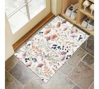 CEDNXOER Door Mats Indoor 40x60 cm, Watercolor Wildflowers Machine Washable Low Profile Doormat, Pastoral Plants Absorbent Non Slip Floor Mat, Welcome Entrance Doormats, White Rug