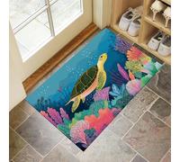 CEDNXOER Door Mats Indoor 50x70 cm, Cartoon Turtle Machine Washable Low Profile Doormat, Underwater World Absorbent Non Slip Floor Mat, Welcome Entrance Doormats, Blue Rug
