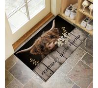 CEDNXOER Door Mats Indoor 50x80 cm, Highland Cattle Fence Machine Washable Low Profile Doormat, Wildflowers Daisies Absorbent Non Slip Floor Mat, Welcome Entrance Doormats, Black Rug