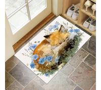 CEDNXOER Door Mats Indoor 80x120 cm, Fox Wildflowers Machine Washable Low Profile Doormat, Watercolor Animals Absorbent Non Slip Floor Mat, Welcome Entrance Doormats, White Rug