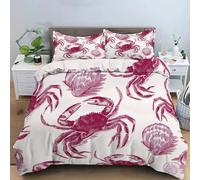 CEDNXOER Double Duvet Cover Sets, Red Crab Print Bedding Sets, Ultra Soft Breathable Microfiber Cream Bedding Set, Marine Animals Bed Quilt Cover with 2 Pillowcases, 200x200cm