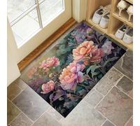 CEDNXOER Dreamy Flowers Indoor Washable Dirt Trapper Non Slip Entrance Rug, 50x70 cm Absorbent Thin Low Profile Doormat, Green Inside Floor Mat, Peony And Butterfly Carpet for Front Back Door