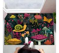CEDNXOER Flowers Indoor Washable Dirt Trapper Non Slip Entrance Rug, 60x90 cm Absorbent Thin Low Profile Doormat, Black Inside Floor Mat, Snails Mushrooms Butterflies Carpet for Front Back Door