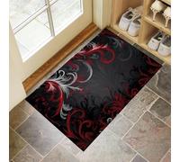 CEDNXOER Front Doormat 50x70 cm, Dirt Trapper Floor Mat, Polyester Abstract Swirls Doodles Washable Door Mat for Entryway, Absorbent Non-Slip Rubber Backing Gothic Floral Indoor Doormat, Black
