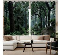 CEDNXOER Green Blackout Curtains for Bedroom, Thermal Insulated Quiet Flowers The Path Winds Through The Forest 95% Blocking Eyelet Curtains for Living Room with Black Liner 2 Panels, 66 x 90 Inch