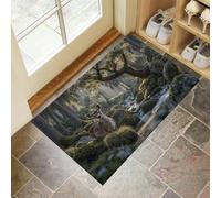 CEDNXOER Green Door Mats Indoor Washable, 60x90 cm Doormats,Soft Low Pile Front Door Mat,Non-slip Moss Under The Sun Absorbent Doormat, Elegance Deer Forest Print Floor Carpet, Inside Entrance Rug