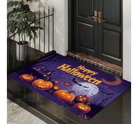 CEDNXOER Halloween Door Mat Full Moon Night Sky Pumpkin Indoor Outdoor Doormat, Bats Village Front Mats Rugs, Non - Slip Purple Welcome Door Mats for Entrance Halloween Decorations 60x90 cm