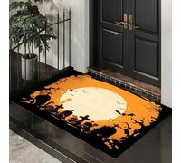 CEDNXOER Halloween Door Mat Horror Tombstone Indoor Outdoor Doormat, Spider Webs Bats Front Mats Rugs, Non - Slip Yellow Welcome Door Mats for Entrance Halloween Decorations 60x90 cm