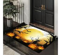 CEDNXOER Halloween Door Mat Pumpkins Scary Trees Indoor Outdoor Doormat, Bats Full Moon Front Mats Rugs, Non - Slip Black Welcome Door Mats for Entrance Halloween Decorations 40x60 cm
