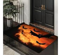 CEDNXOER Halloween Door Mat Sunset Bats Indoor Outdoor Doormat, Flying Bats Front Mats Rugs, Non - Slip Orange Welcome Door Mats for Entrance Halloween Decorations 50x70 cm