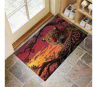 CEDNXOER Indoor Doormats, 45x75 cm Door Mat Non Slip Backing, Abstract Sunset Dirt Trapper Mat Leopard Grassland Absorbent Doormat for Entrance,Inside,Kitchen,Front Back Door Orange