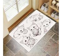 CEDNXOER Indoor Doormats, 90x150 cm Door Mat Non Slip Backing, Cat Playing With A Ball Of Yarn Dirt Trapper Mat Abstract Animal Absorbent Doormat for Entrance,Inside,Kitchen,Front Back Door White