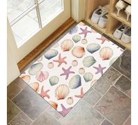 CEDNXOER Non Slip Door Mat Indoor 40x60 cm, Starfish Shells Entrance Floor Mats, Lovely Beach Washable Absorbent Dirt Trapper, Low Profile Doormats for Front Door Kitchen Bedroom White