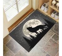 CEDNXOER Non Slip Door Mat Indoor 50x80 cm, Full Moon Wolf Entrance Floor Mats, Abstract Animals Washable Absorbent Dirt Trapper, Low Profile Doormats for Front Door Kitchen Bedroom Black