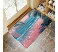 CEDNXOER Non Slip Door Mat Indoor 60x90 cm, Romance Beach Entrance Floor Mats, Abstract Palm Trees Washable Absorbent Dirt Trapper, Low Profile Doormats for Front Door Kitchen Bedroom Pink
