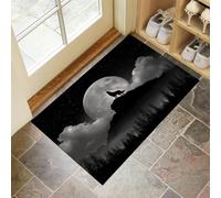 CEDNXOER Non Slip Door Mat Indoor 90x150 cm, Wolf Mountain Top Howling Entrance Floor Mats, Abstract Animals Washable Absorbent Dirt Trapper, Low Profile Doormats for Front Door Kitchen Bedroom Black