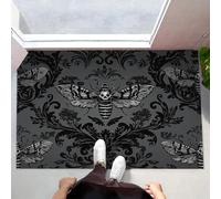 CEDNXOER Non-Slip Door Mat Indoor, Death Moth Machine Washable Entrance Rug, Gothic Leaves Soft Inside Floor Mat for Entryway, 45x75 cm Front Back Door Mat for Kitchen Bedroom Grey