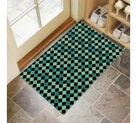 CEDNXOER Non-Slip Door Mat Indoor, Geometry Mesh Machine Washable Entrance Rug, Bohemian Rhombus Soft Inside Floor Mat for Entryway, 45x75 cm Front Back Door Mat for Kitchen Bedroom Green