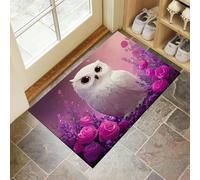 CEDNXOER Non-Slip Door Mat Indoor, Owl Rose Machine Washable Entrance Rug, Cartoon Animals Soft Inside Floor Mat for Entryway, 50x70 cm Front Back Door Mat for Kitchen Bedroom Purple