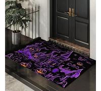 CEDNXOER Non-Slip Door Mat Indoor, Pumpkin Haunted House Machine Washable Entrance Rug, Witch Graffiti Soft Inside Floor Mat for Entryway, 50x80 cm Front Back Door Mat for Kitchen Bedroom Purple