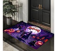 CEDNXOER Non-Slip Door Mat Indoor, Skull Sickle Machine Washable Entrance Rug, Pumpkins Ghosts Soft Inside Floor Mat for Entryway, 45x75 cm Front Back Door Mat for Kitchen Bedroom Purple