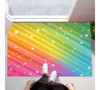 CEDNXOER Non-Slip Door Mat Indoor, Starlight Stripes Machine Washable Entrance Rug, Cartoon Rainbow Soft Inside Floor Mat for Entryway, 45x75 cm Front Back Door Mat for Kitchen Bedroom Green