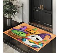 CEDNXOER Non Slip Door Mat Indoor50x80 cm,Witch Pumpkin Entrance Floor Mats,Scary GhostWashable Absorbent Dirt Trapper, Low Profile Doormats for Front Door Kitchen BedroomOrange