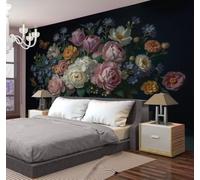 CEDNXOER Peony Rose Lily Tapestry Wall Hanging Tapestries Classical Still Life Flowers, Black Tapestry Wall Art for Bedroom and Living Room, 50 × 60 in