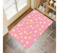 CEDNXOER Pink Door Mats Indoor, Yellow Star Front Door Mat, Cartoon Illustration Machine Washable Mat, 50x70 cm Super Soft Non Slip Doormat, Absorbent Floor Mats Heavy Duty Entrance Rug