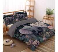 CEDNXOER Purple Elephant Printed Double Duvet Cover 200x200cm, Reversible Tropical Leaves Bedding Set 3 Piece Microfiber Bedding with 2 Pillowcases 50x75 cm, Zipper and Corner Ties