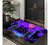 CEDNXOER Purple Non-Slip Washable Doormat for Indoor, Dark Castle Non-slip Dirt Trapper, 80x120 cm Water Absorbent Floor Mat,Soft Magic Bats Haunted House Doormats for front door, Entryway, Pets