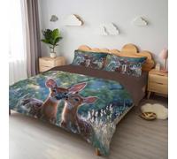 CEDNXOER Reversible King Cute Animals Duvet Cover Set with 2 Pillowcases, Soft Printed Brushed Microfiber Green Quilt Cover, 220x230cm Bedding Set, Forest White-Tailed Deer Duvet Covers