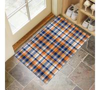 CEDNXOER Simple Lines Indoor Washable Dirt Trapper Non Slip Entrance Rug, 90x150 cm Absorbent Thin Low Profile Doormat, Orange Inside Floor Mat, Classic Plaid Carpet for Front Back Door