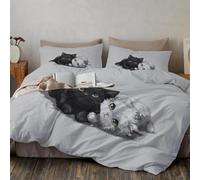 CEDNXOER Super King Duvet Cover Sets, Microfiber Reversible Fairy Tales Animals Cute Cartoon Cat Duvet Cover Sets, Ultrasoft Hypoallergenic Grey Bedding Set 260x220CM Bedding Set With Zipper Closure