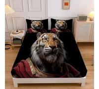 CEDNXOER Super King Fitted Sheets with 2 Pillowcase, Black Brushed Microfiber All-Around 30cm Deep Pocket, Portraits Animals Ancient Rome Tiger Print Fitted Sheet for Super King Size Bed, Easy Care