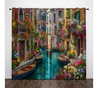 CEDNXOER Venice The City Of Water Blackout Curtains for Bedroom 90 Inch Drop 2 Panels, Italy City Black Out Curtains, Brown Grommet Thermal Insulated Room Darkening Window Drapes, 66 x 90 Inch