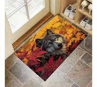 CEDNXOER Washable Door Mats Indoor, Abstract Wolf Non-Slip Dirt Trapper Front Door Mat, Machine Washable Autumn Plants Entrance Rug, Super Soft Absorbent Inside Doormats 80x120 cm