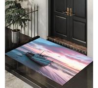 CEDNXOER Washable Door Mats Indoor, Dilapidated Fishing Boat Non-Slip Dirt Trapper Front Door Mat, Machine Washable Sunset Beach Entrance Rug, Super Soft Absorbent Inside Doormats 50x70 cm
